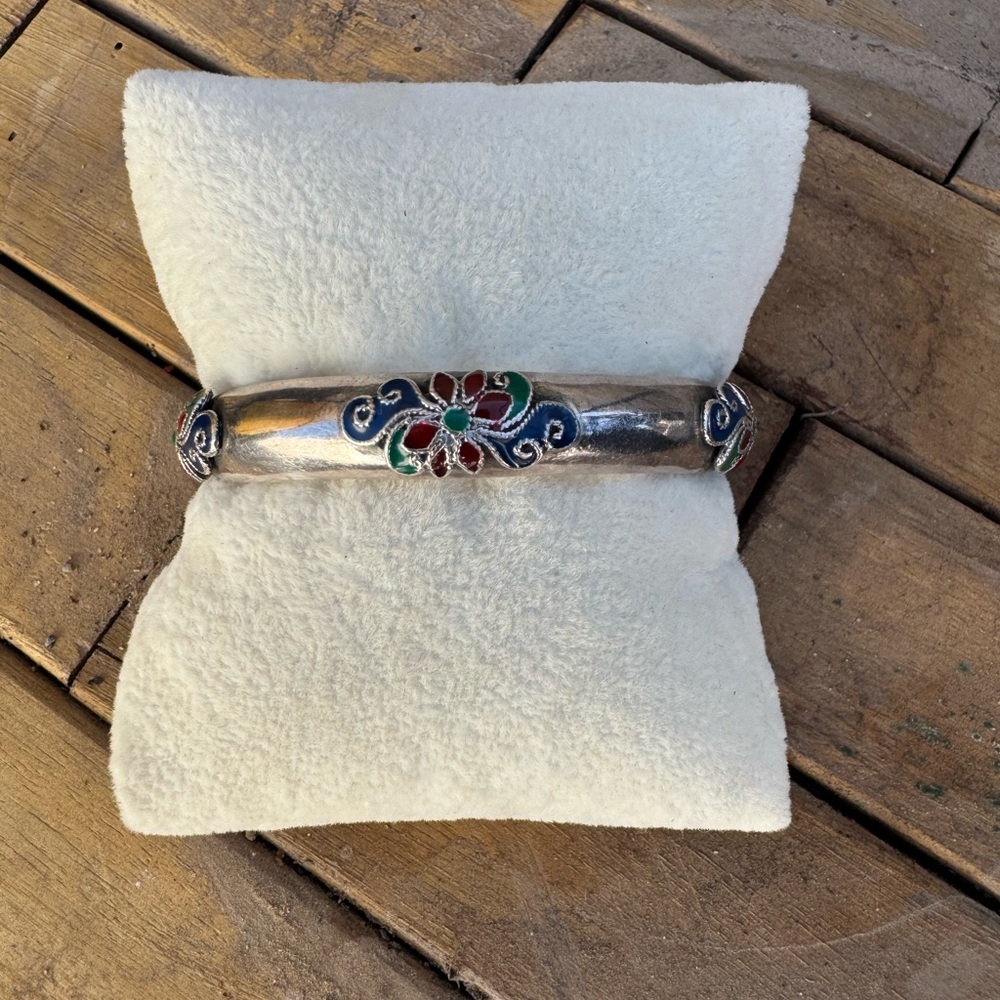 925 Sterling Silver Enamel Vintage Cuff bracelet